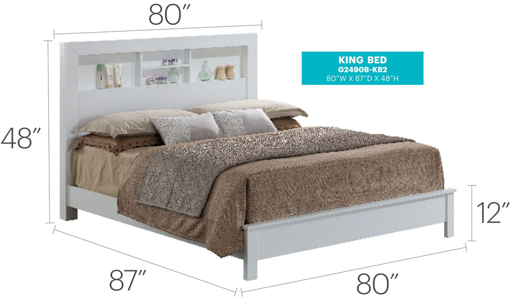Transitional Storage Bed with Headboard Shelving - Multiple Colors