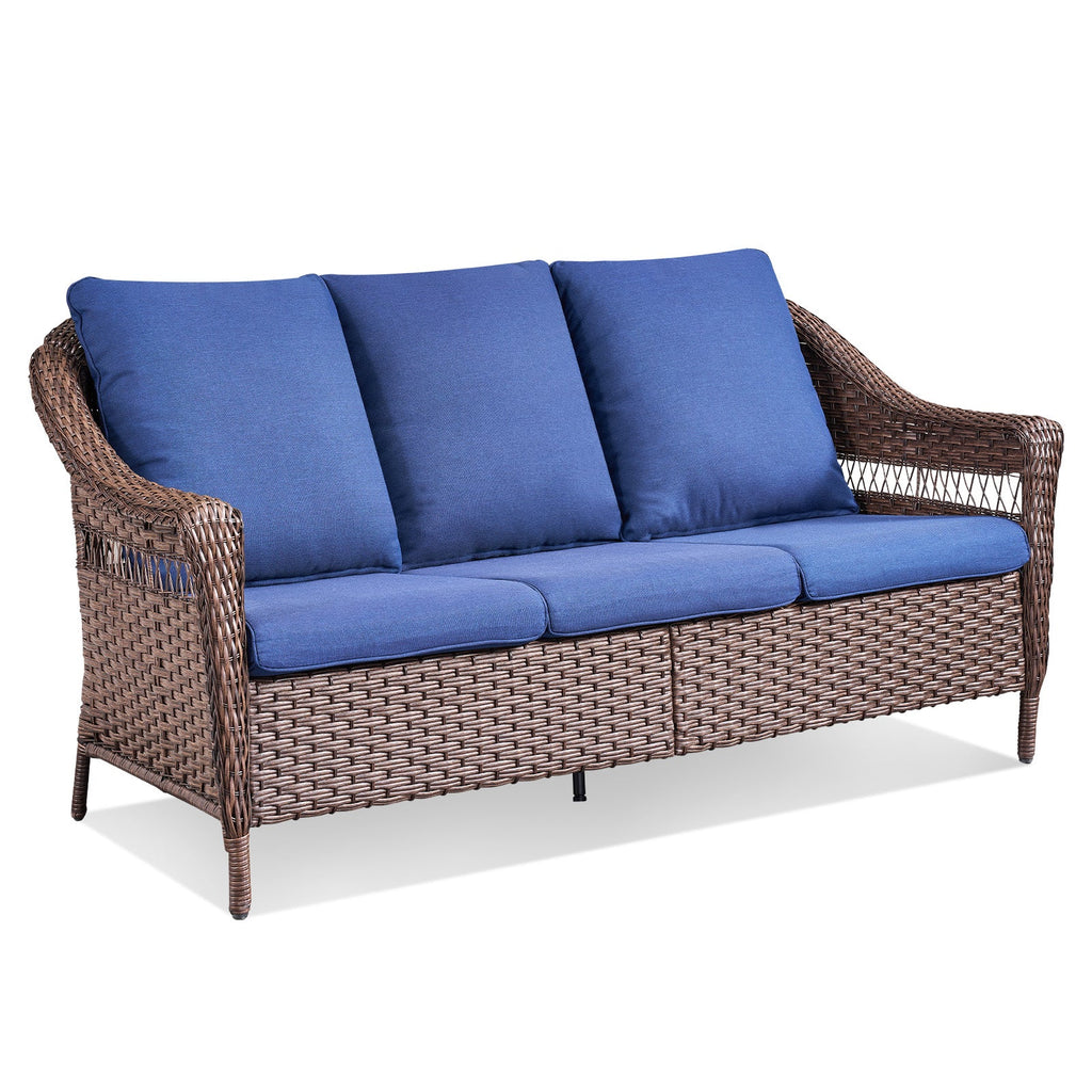 67.3" Outdoor Wicker Patio Sofa with Durable PE Wicker - Brown
