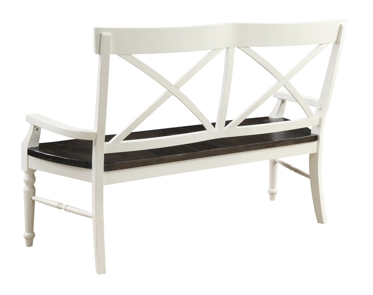 Antique White & Brown Dining Bench with Sturdy Wood Construction - 59" Wide