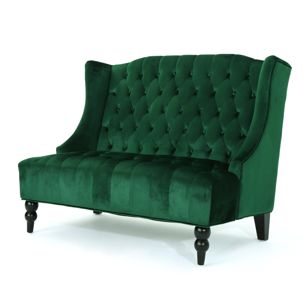 Modern Glam Velvet Loveseat with Button-Tufted Detail - Emerald