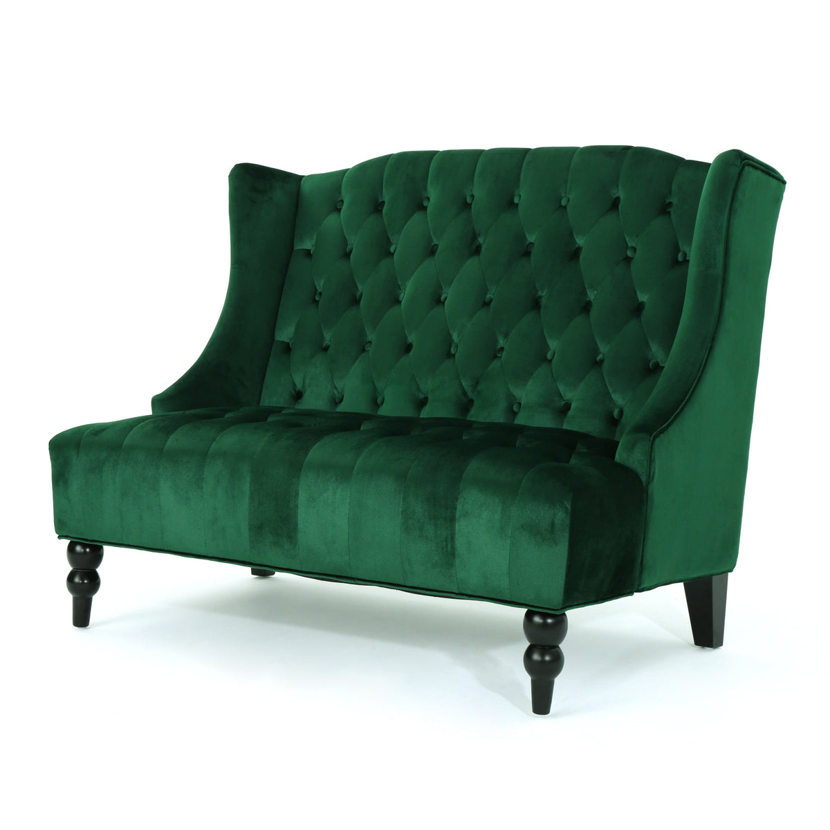 Modern Glam Velvet Loveseat with Button-Tufted Detail - Emerald