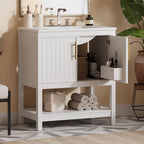 Elegant Bathroom Vanity with Ceramic Sink and Storage - White or Green