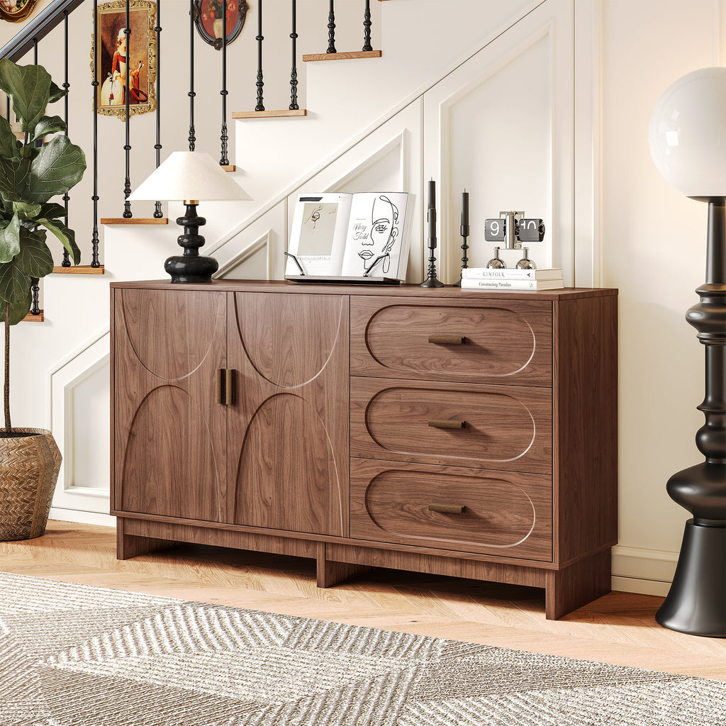 59.1" Buffet Sideboard with Adjustable Shelf and 3 Drawers - Walnut