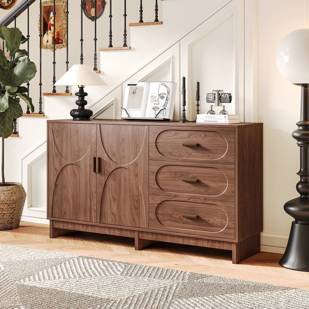 59.1" Buffet Sideboard with Adjustable Shelf and 3 Drawers - Walnut