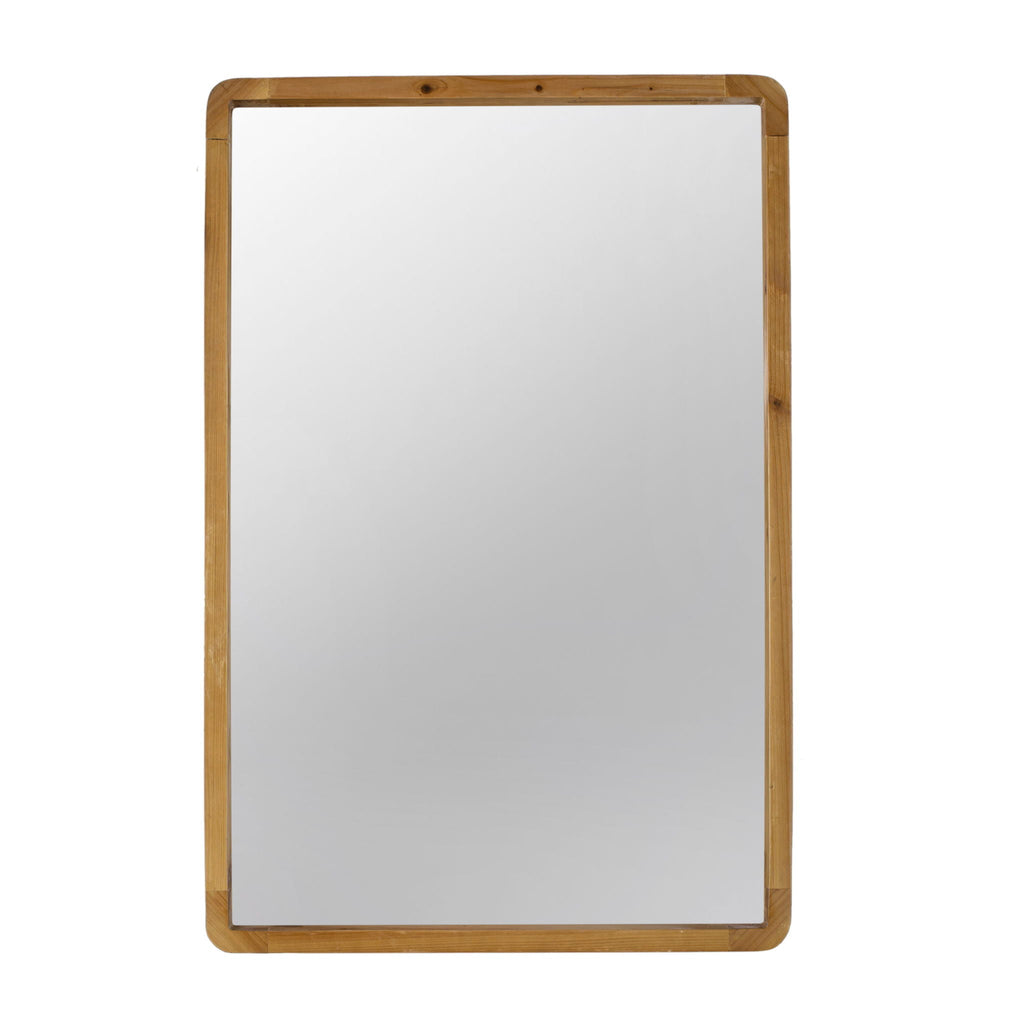 Rectangle Wood Farmhouse Wall Mirror with Reinforced Hanging Hook - Brown