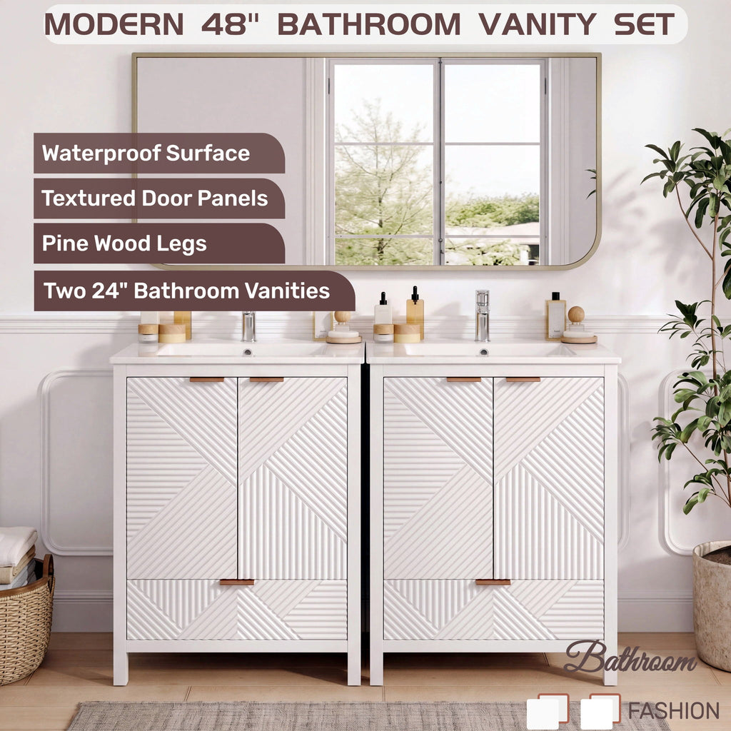 Modern Bathroom Vanity with Sink Combo – Compact Storage - Dark Brown or White