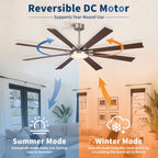 Large Ceiling Fan with Dimmable LED Light and Remote Control - Black or Dark Brown