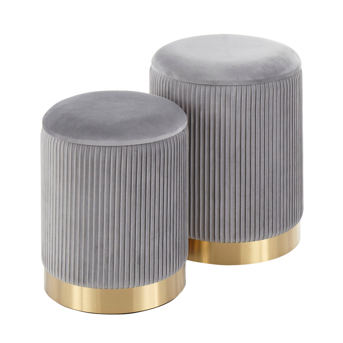 Contemporary Nesting Pleated Ottoman Set with Pleated Upholstery - Multiple Colors