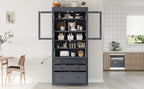 Freestanding Kitchen Pantry Cabinet with Power Outlet – Grey or White