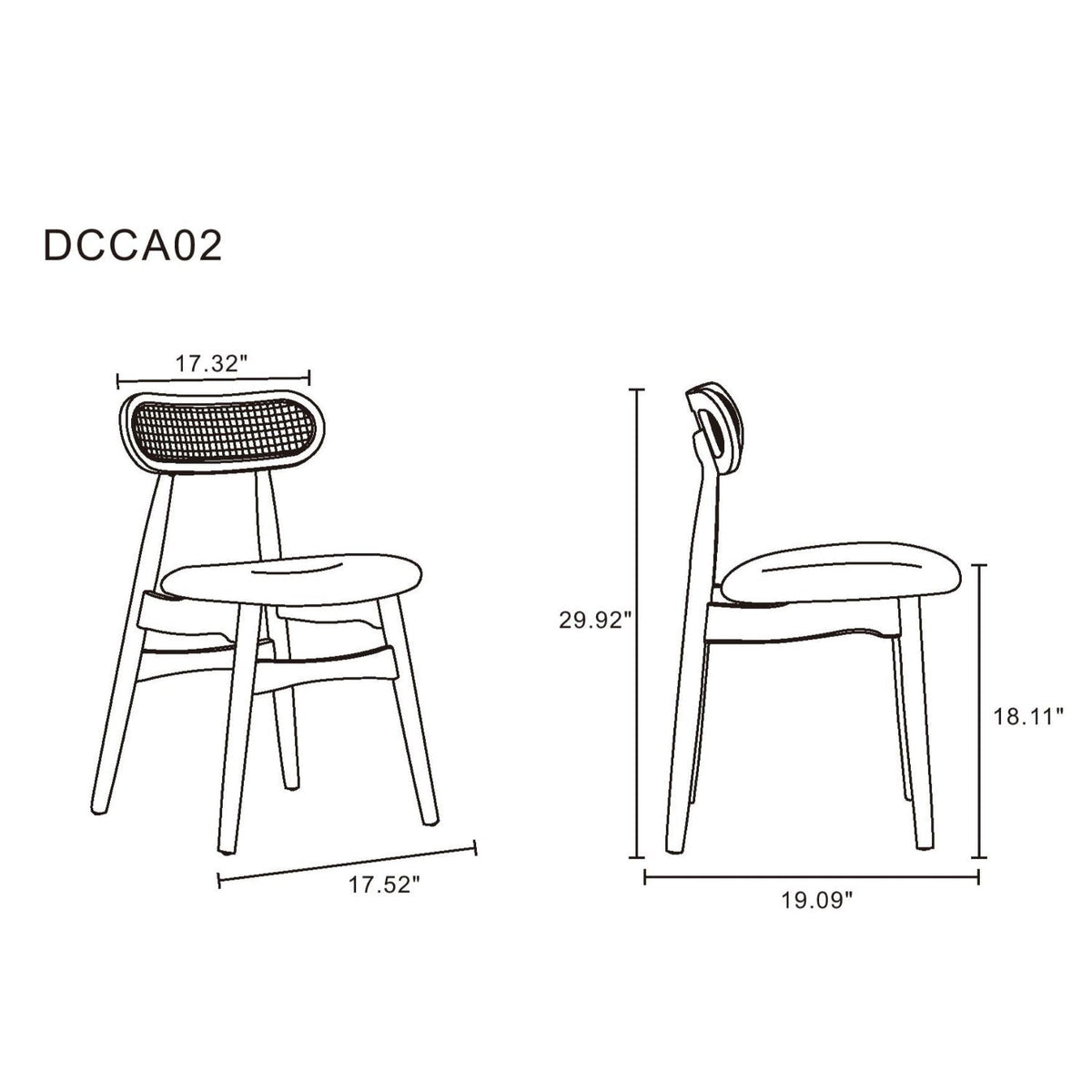 Dining Chair Set with Cane Backrest - Black or Light Brown