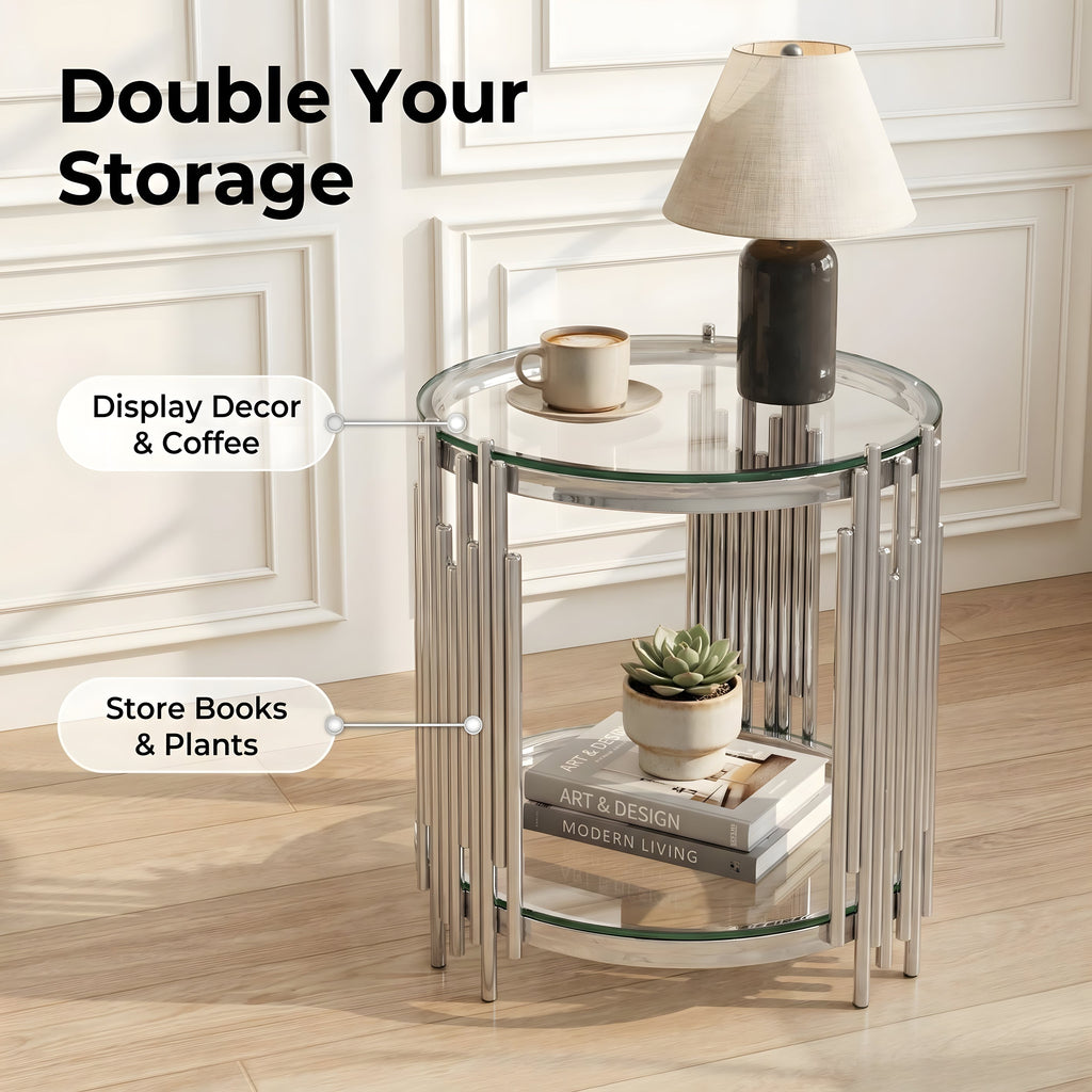 Modern Luxury Coffee Table and Side Table Set with Tempered Glass – Silver or Gold