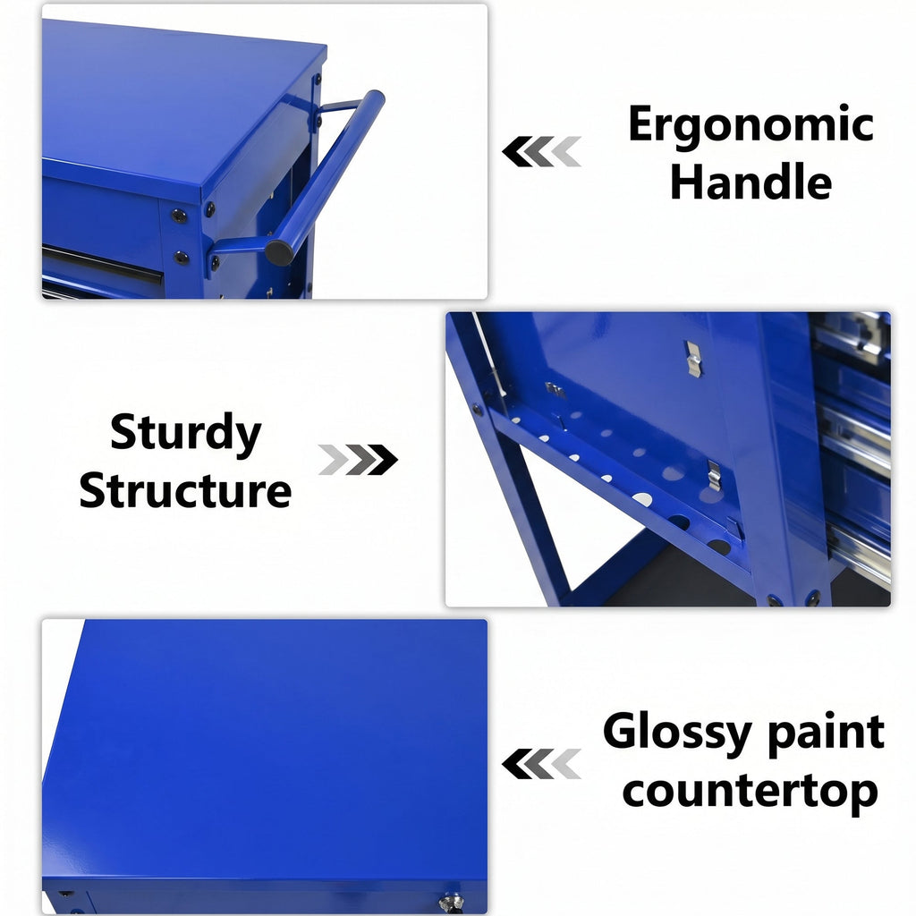 3 Drawers Multifunctional Tool Cart With Wheels - Blue & Black