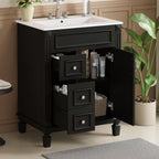 Compact Bathroom Vanity with Ceramic Sink and Storage Drawers - White, Green, Black