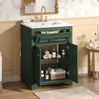 Bathroom Vanity with Integrated Sink and Storage Cabinet - Dark Green, Black, White
