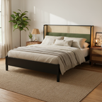 King Size Bed Frame with Upholstered Headboard - Black and Green