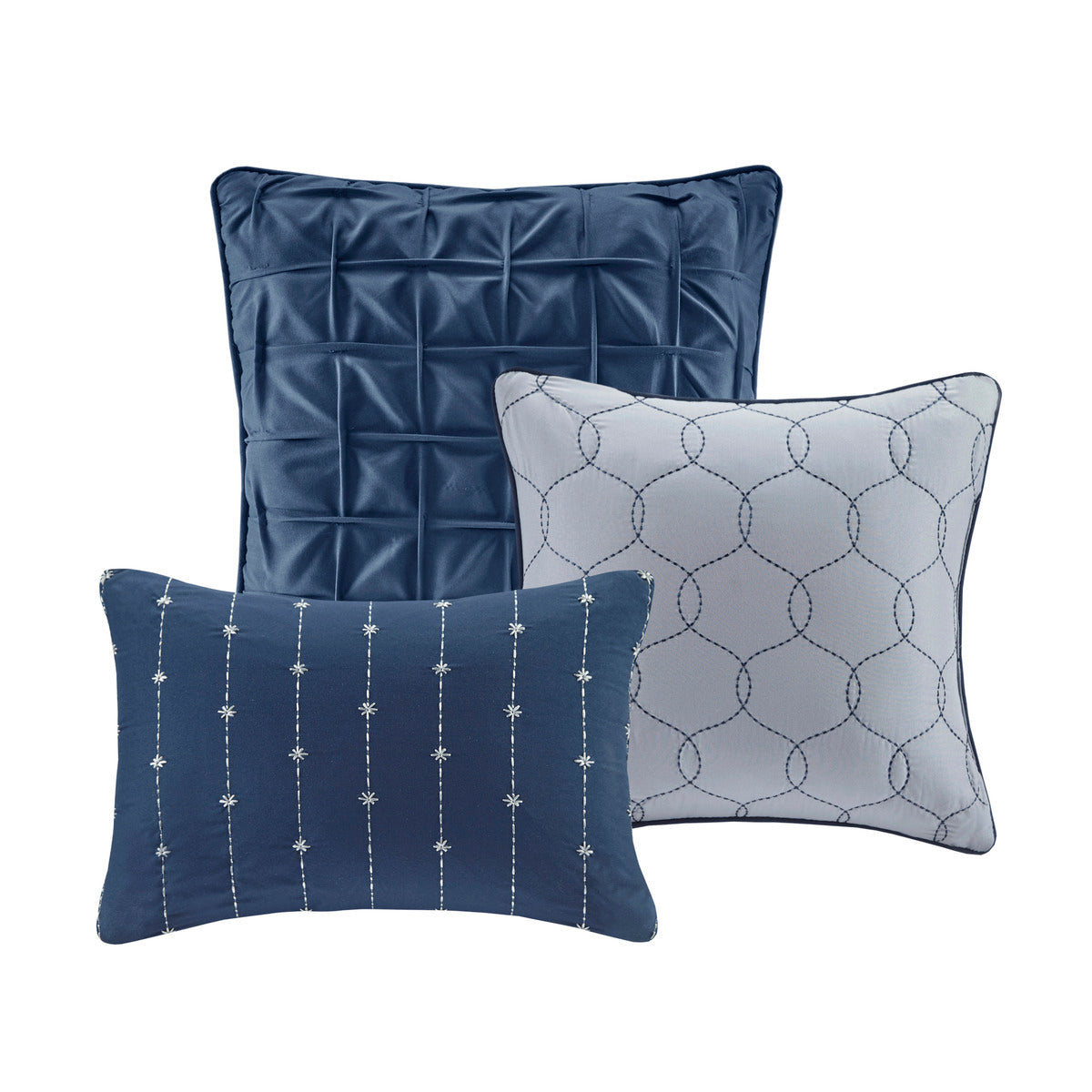 7 Piece Printed Seersucker Comforter Set with Hypoallergenic Fill - Navy