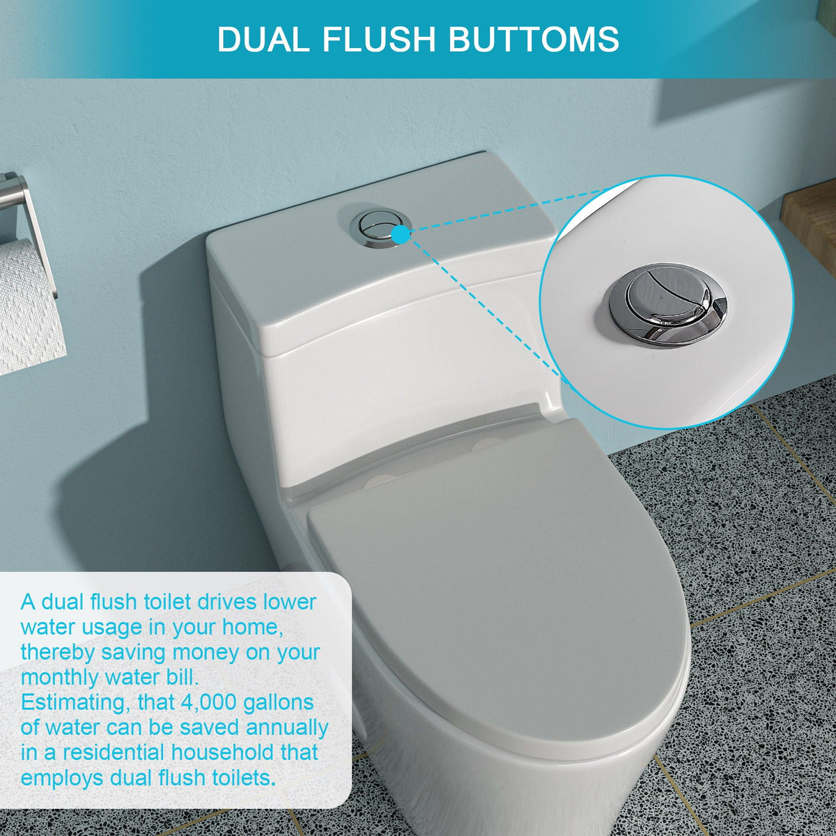 Dual Flush 1 Piece Toilet with Soft Closing Seat - White