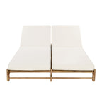 Light Teak Acacia Wood Double Chaise Lounger Set with Adjustable Backrests - Cream