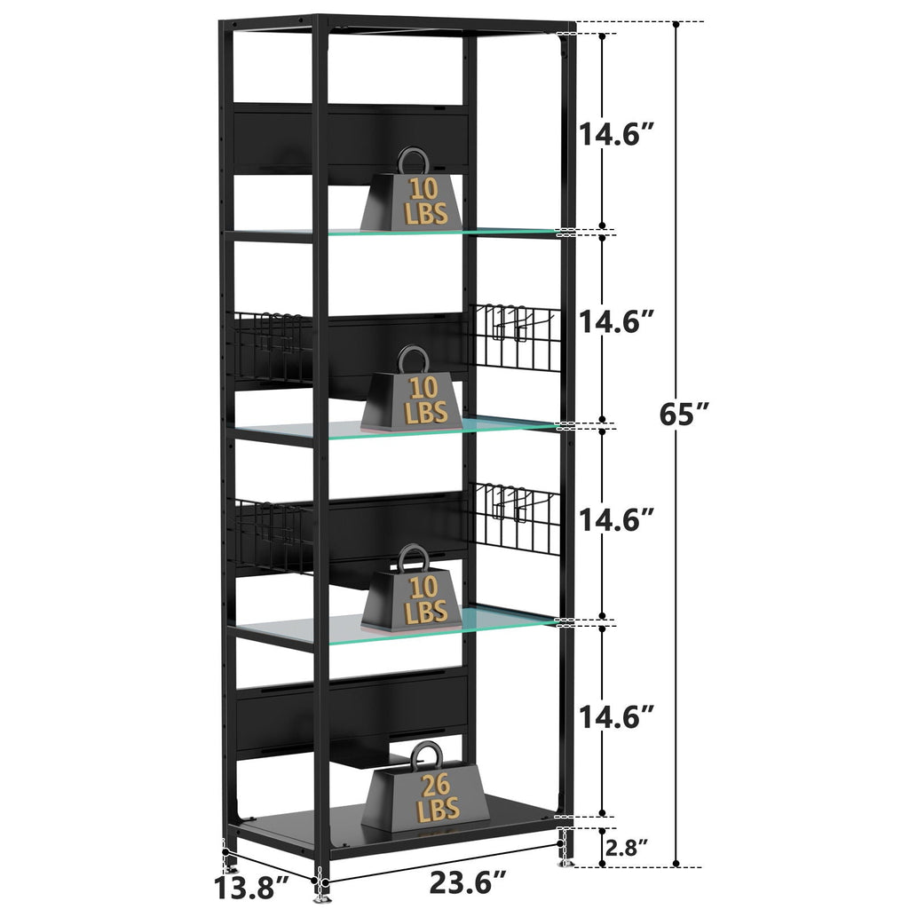 4 Tier Display Shelf With RGB Lights and Adjustable Storage - Black