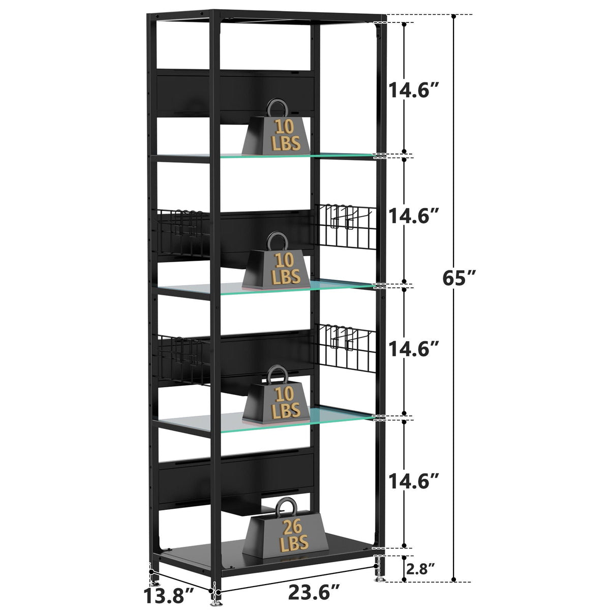4 Tier Display Shelf With RGB Lights and Adjustable Storage - Black