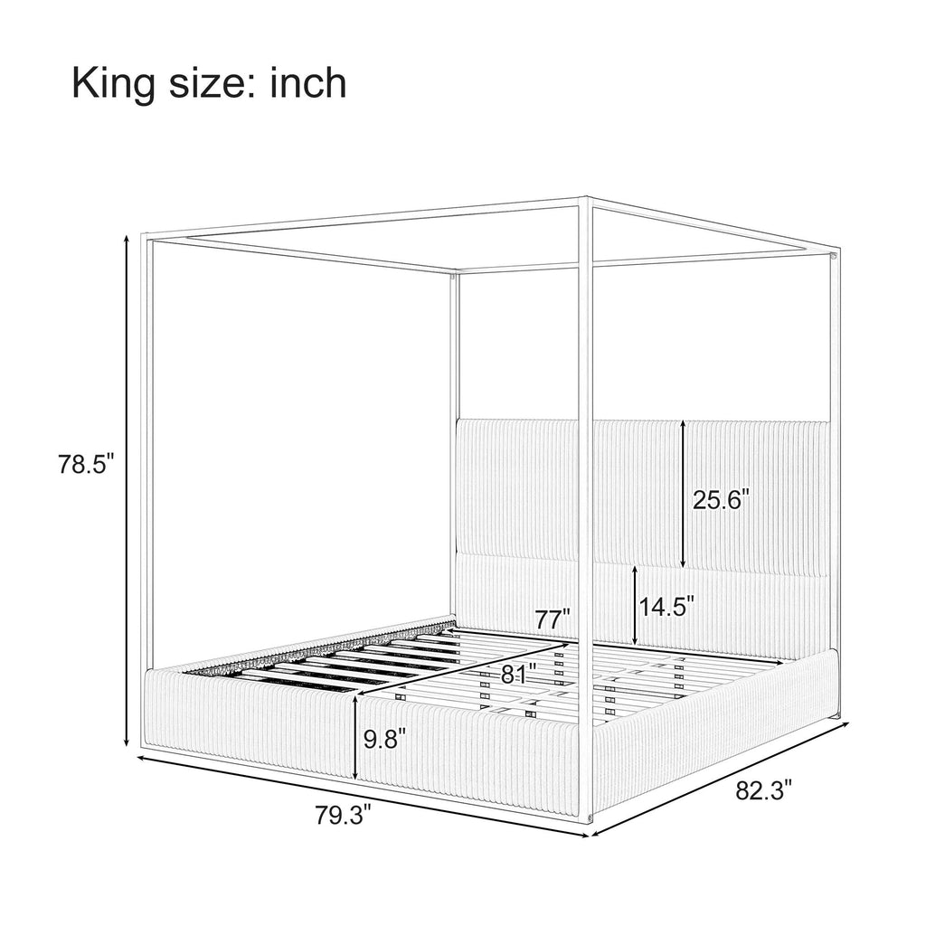 Luxury Canopy Bed with Upholstered Headboard - King, Beige