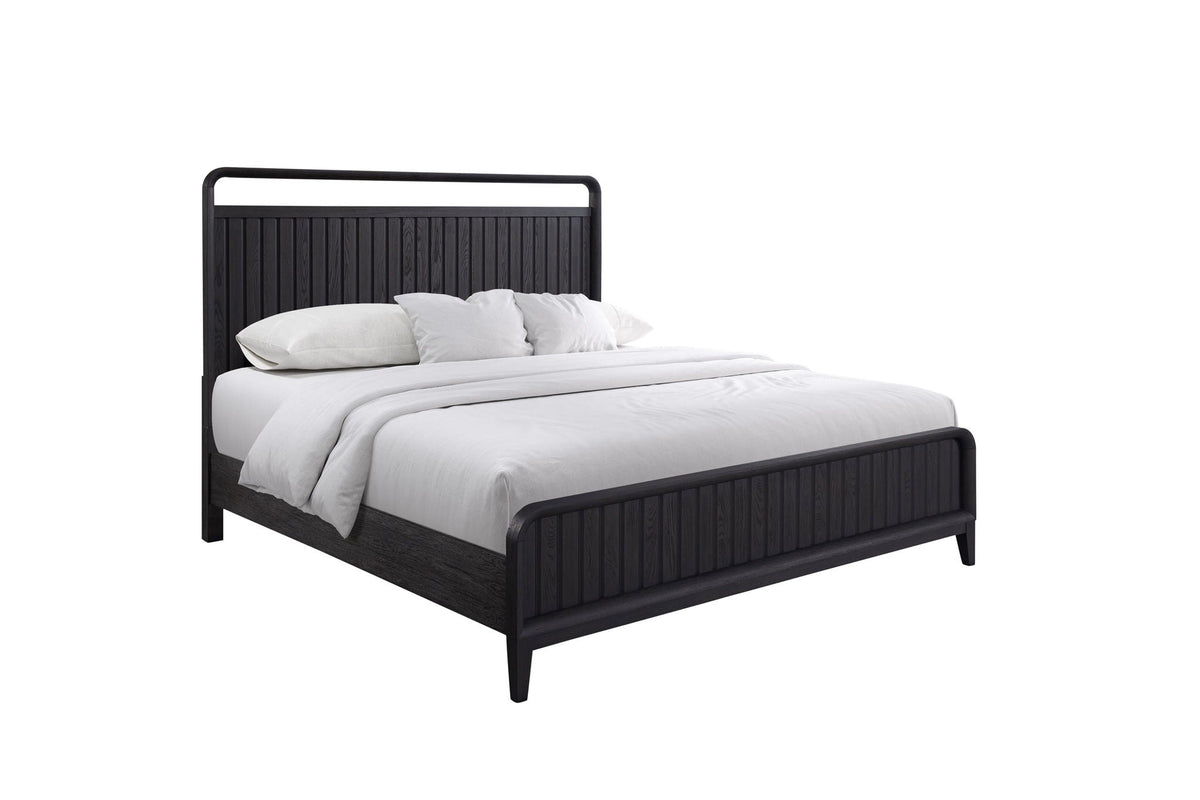 Open Panel Bed with Elm Veneer Headboard - Black
