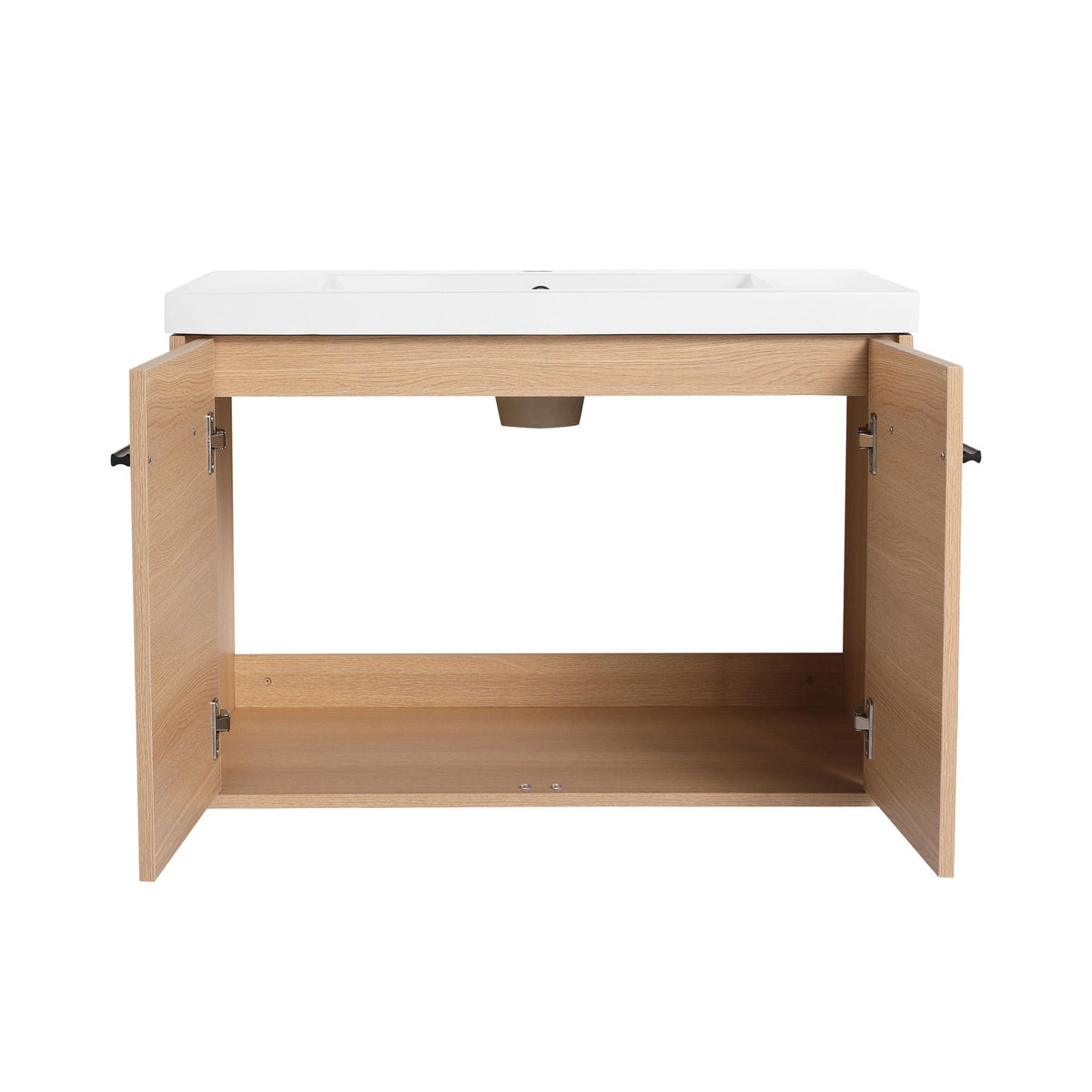 Bathroom Vanity Set with Resin Countertop Sink and 2 Doors - Light Brown Oak