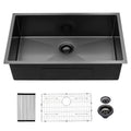 Black Undermount Kitchen Sink with Soundproof Pads - Stainless Steel