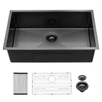 Black Undermount Kitchen Sink with Soundproof Pads - Stainless Steel