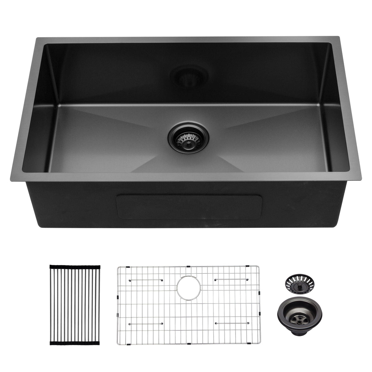 Black Undermount Kitchen Sink with Soundproof Pads - Stainless Steel