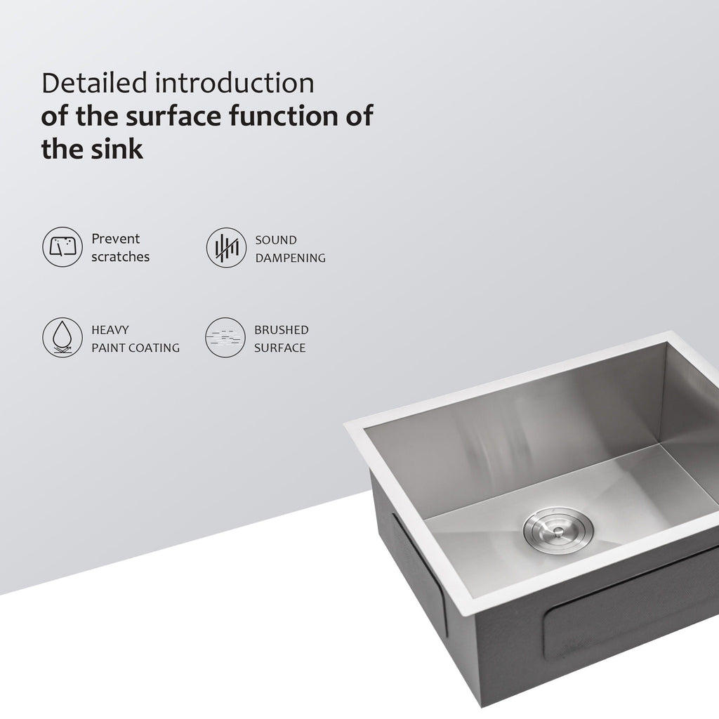 Modern Undermount Stainless Steel Kitchen Sink 16 Gauge, Deep Single Bowl - Gray