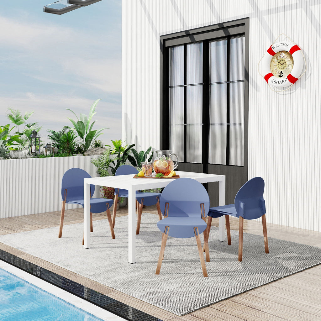 4 Piece Outdoor Set with Ergonomic Polypropylene Chairs - Orange, Red, Blue