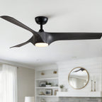 Reversible Quiet Motor Ceiling Fan Light with ABS Blades - Black