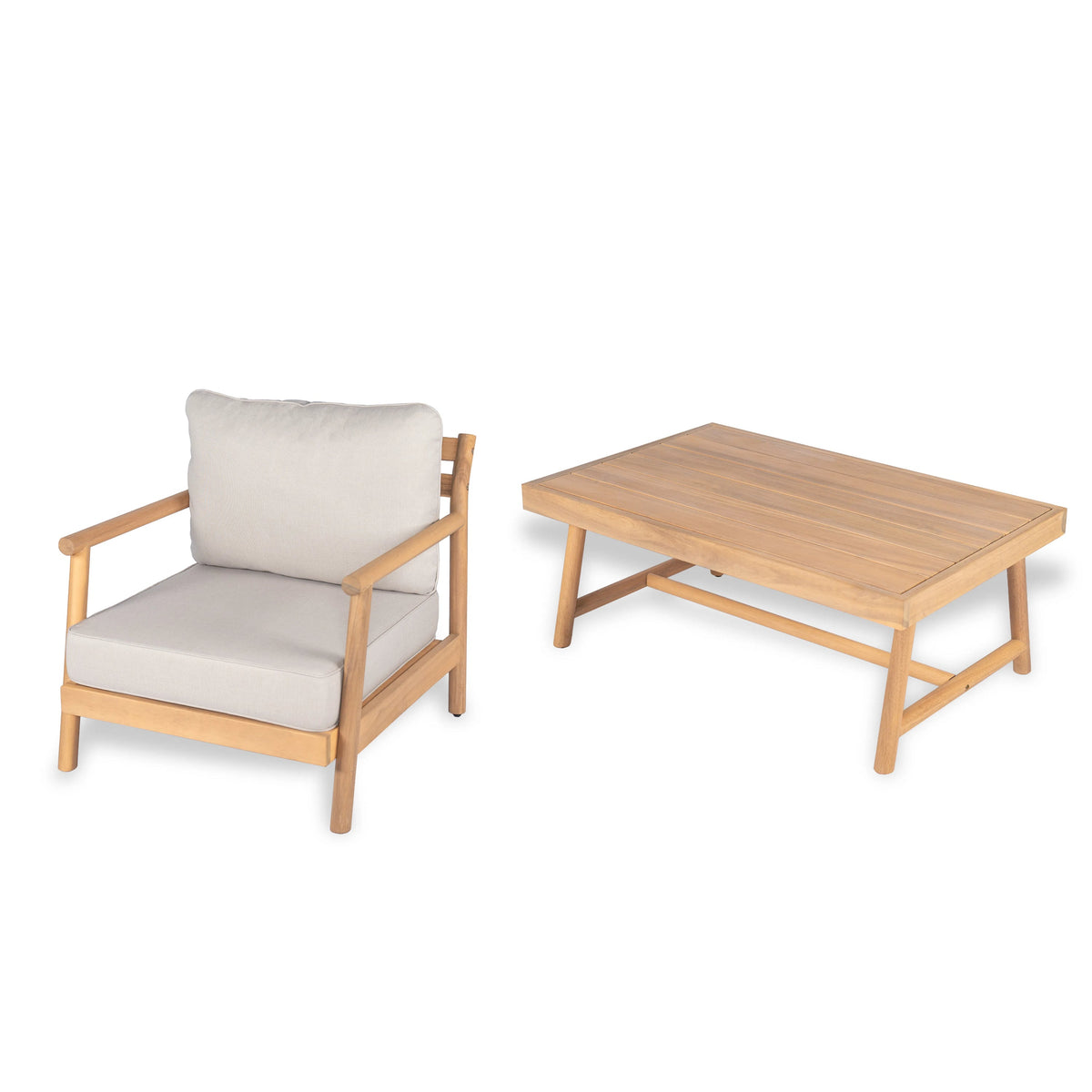 Patio Acacia Wood Chat Set with Water-Resistant Cushion - Beige