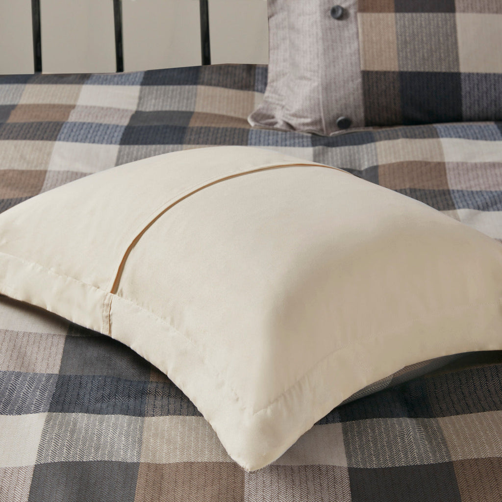 Herringbone Comforter Set with Buffalo Plaid - King, Neutral, 7 Piece