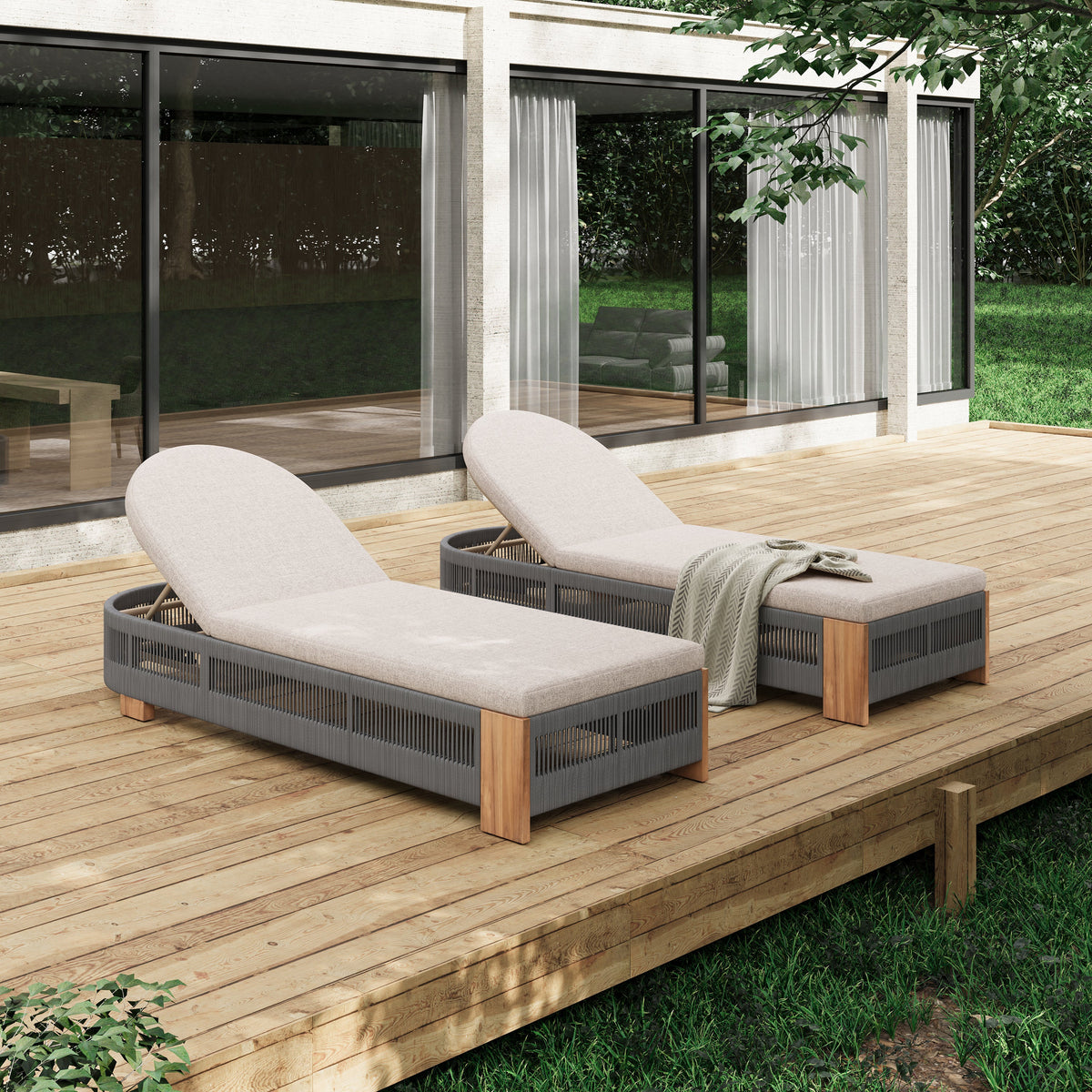 Outdoor Chaise Lounge Chair with Adjustable Backrest and Cushion - Beige