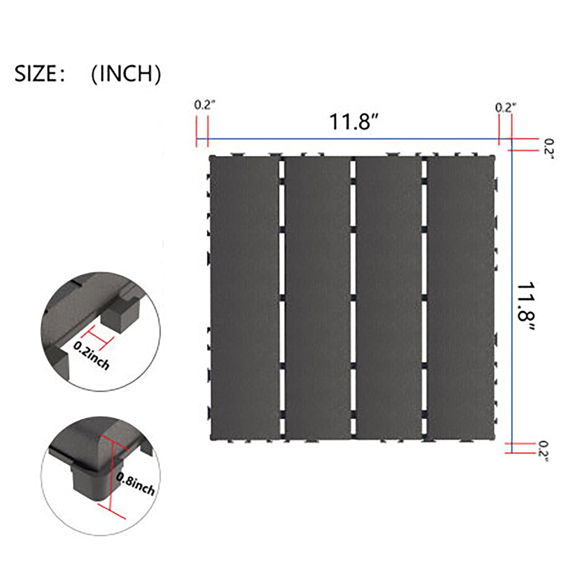 Plastic Interlocking Deck Tiles with Waterproof Construction - Dark Gray or Dark Brown