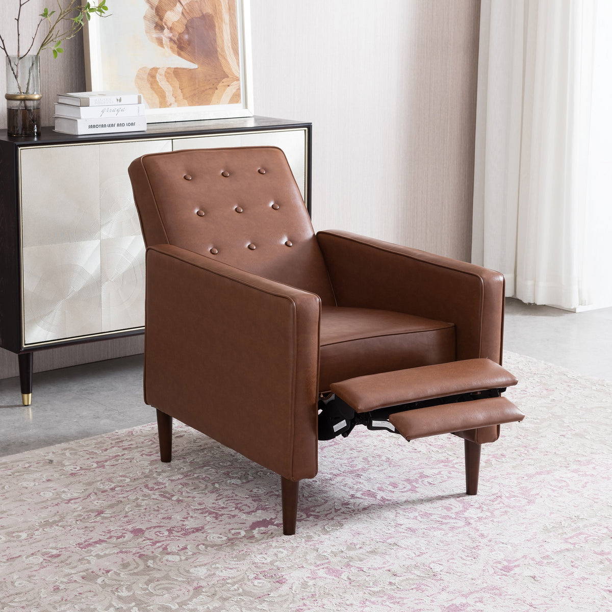 Mid-Century Modern Fabric Recliner Chair with Thick Cushions - Multiple Colors