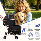 Double Pet Stroller for Small and Medium Dogs and Cats with Foldable Frame - Carbon-Steel