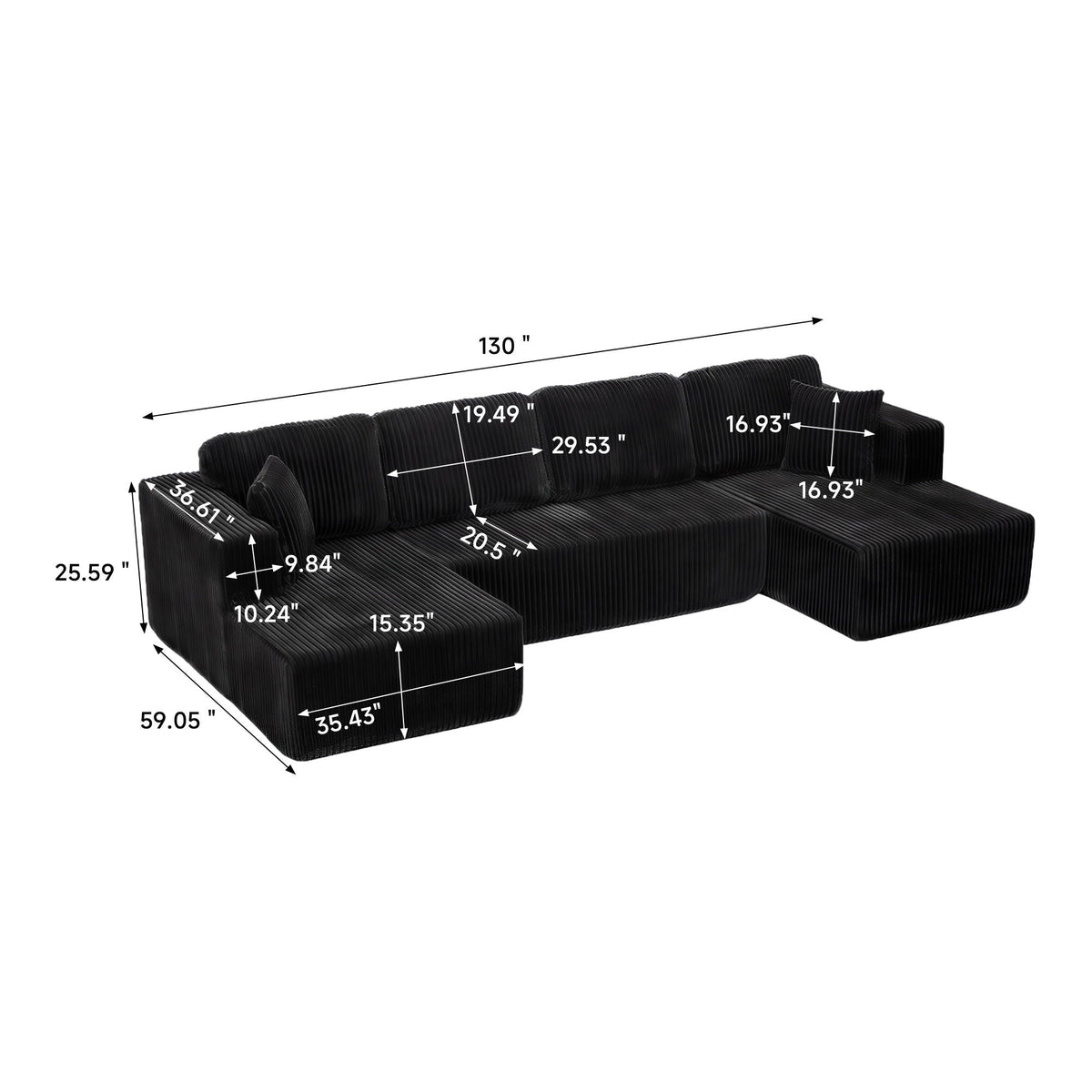 U-Shape Modular Sectional Sofa with Modular Design - Corduroy