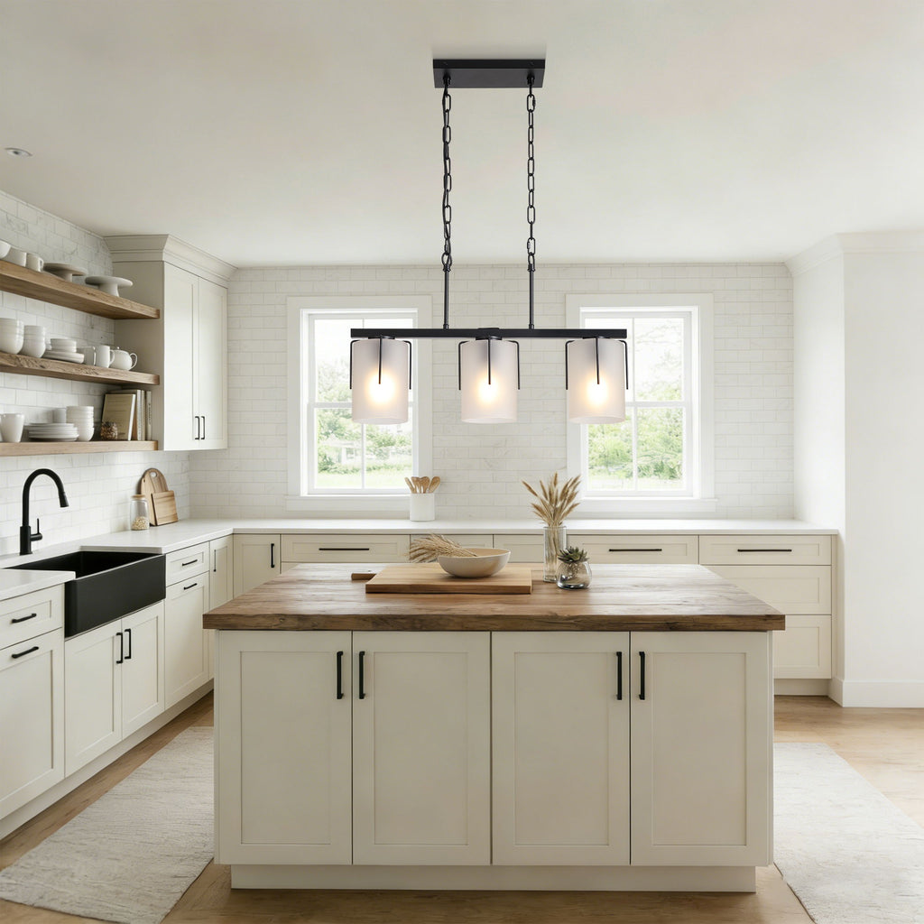 Adjustable Cylindrical Pendant Light with Frosted Glass Shade - Black or Gold