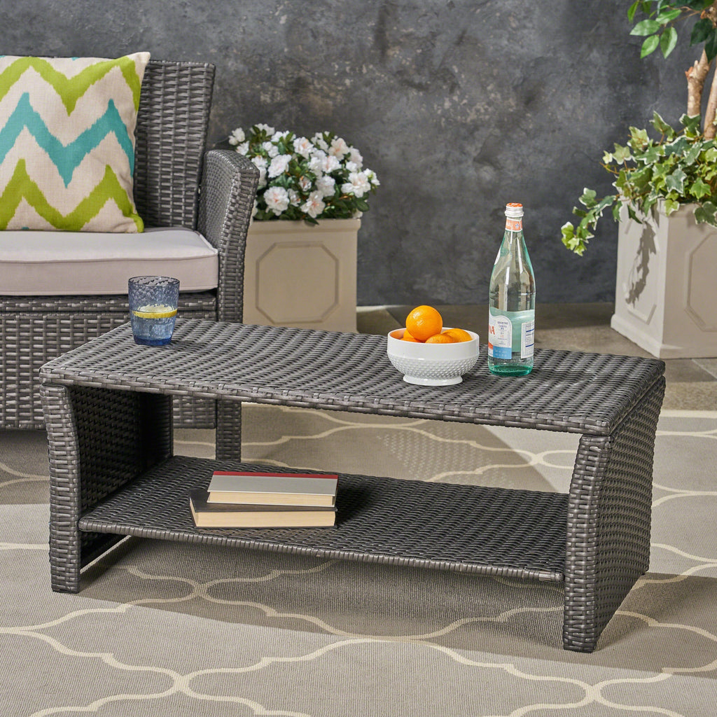 St Lucia Outdoor Dining Table with Open Shelf Storage - Grey