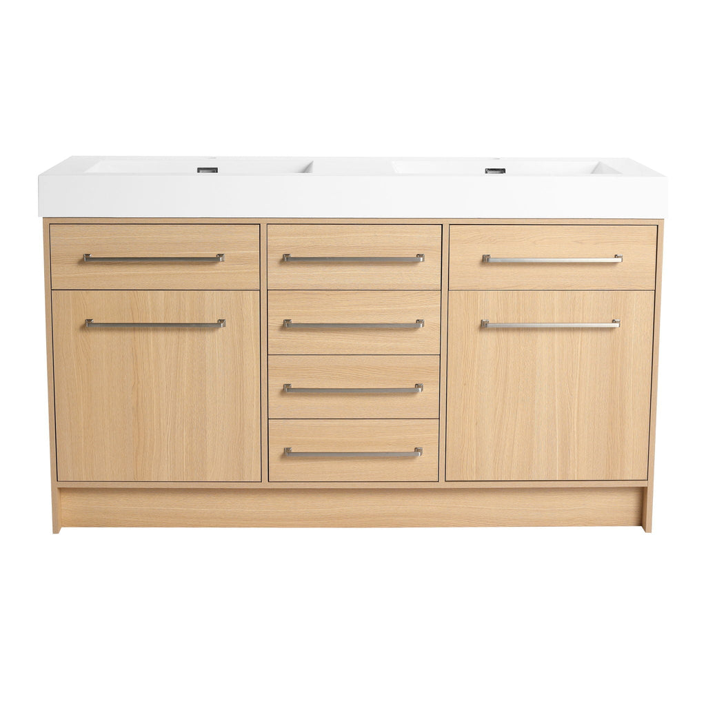 Freestanding Bathroom Vanity with Resin Sink and Soft-Closing Doors - Light Brown