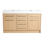 Freestanding Bathroom Vanity with Resin Sink and Soft-Closing Doors - Light Brown