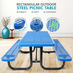 Outdoor Steel Picnic Rectangular Table with Umbrella Pole - Black, Blue, or Dark Green