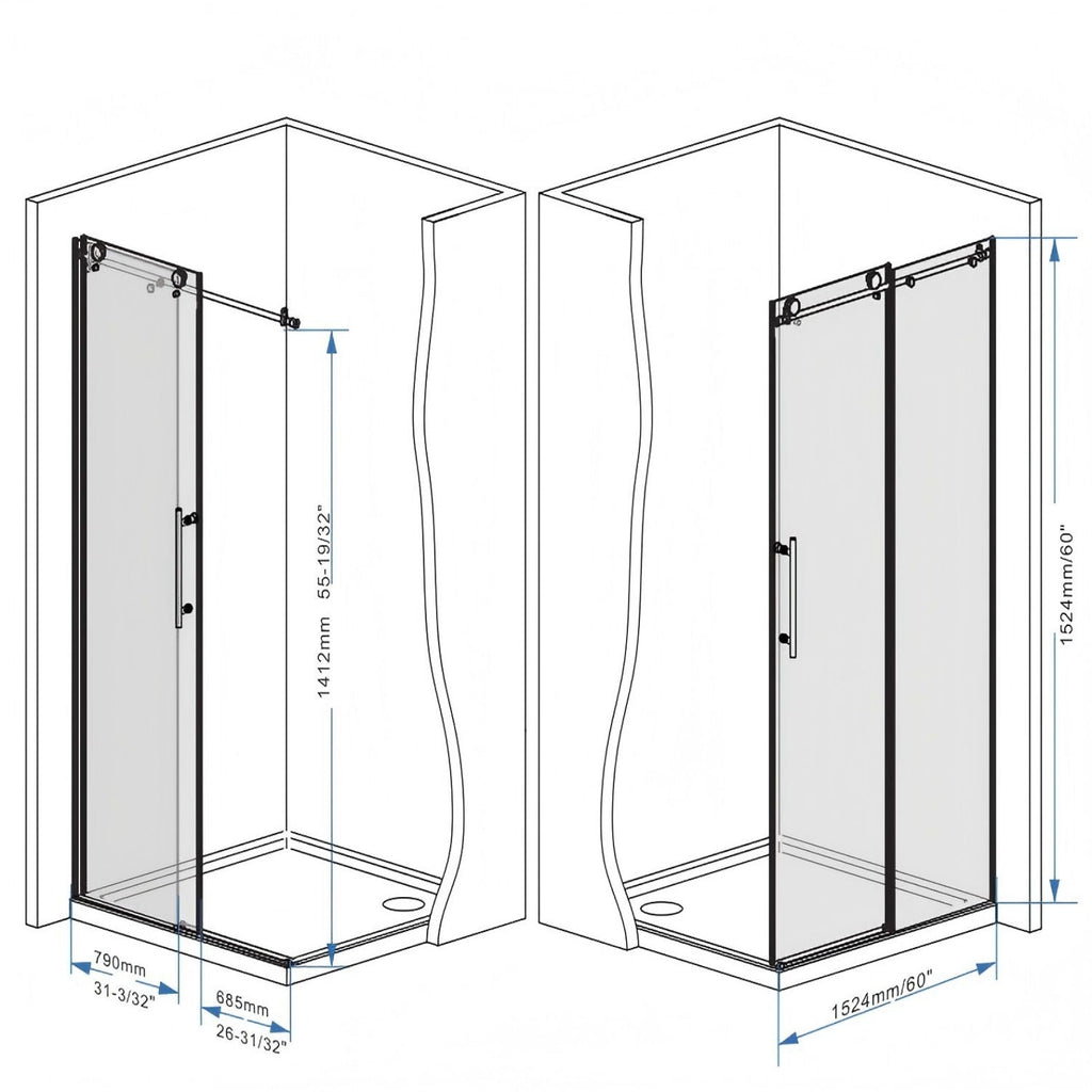 Frameless Shower Door with Tempered Glass - Black