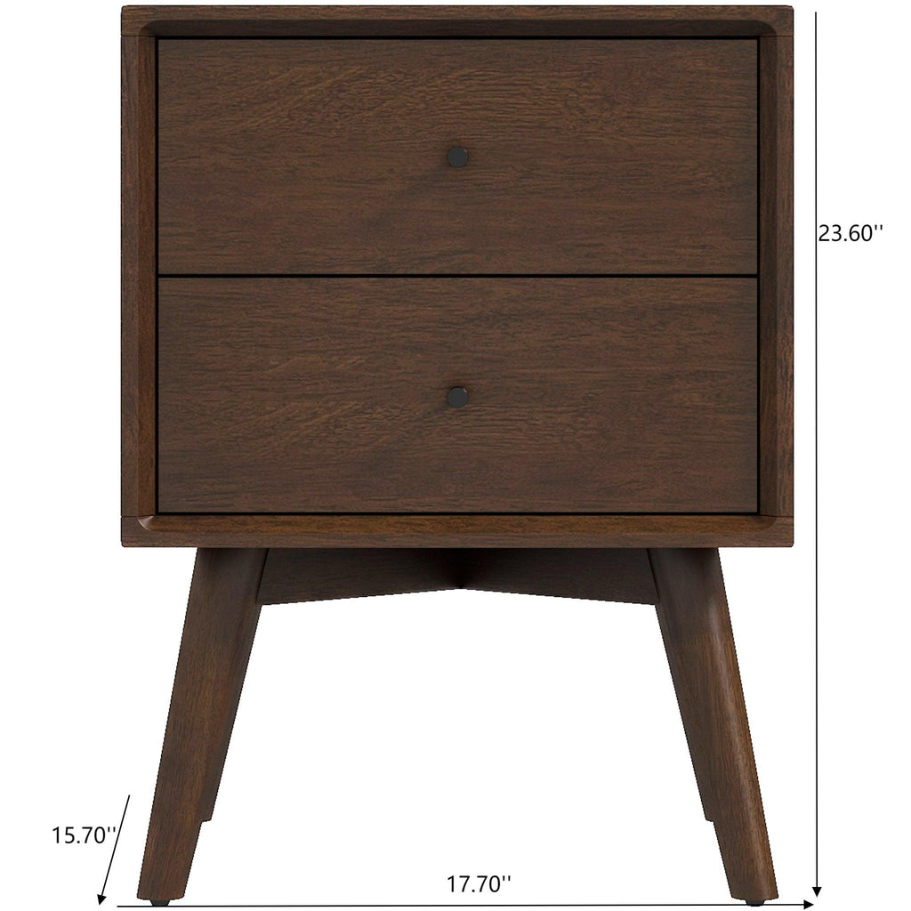 Mid-Century Modern Night Stand with 2 Drawers - Dark Brown or White