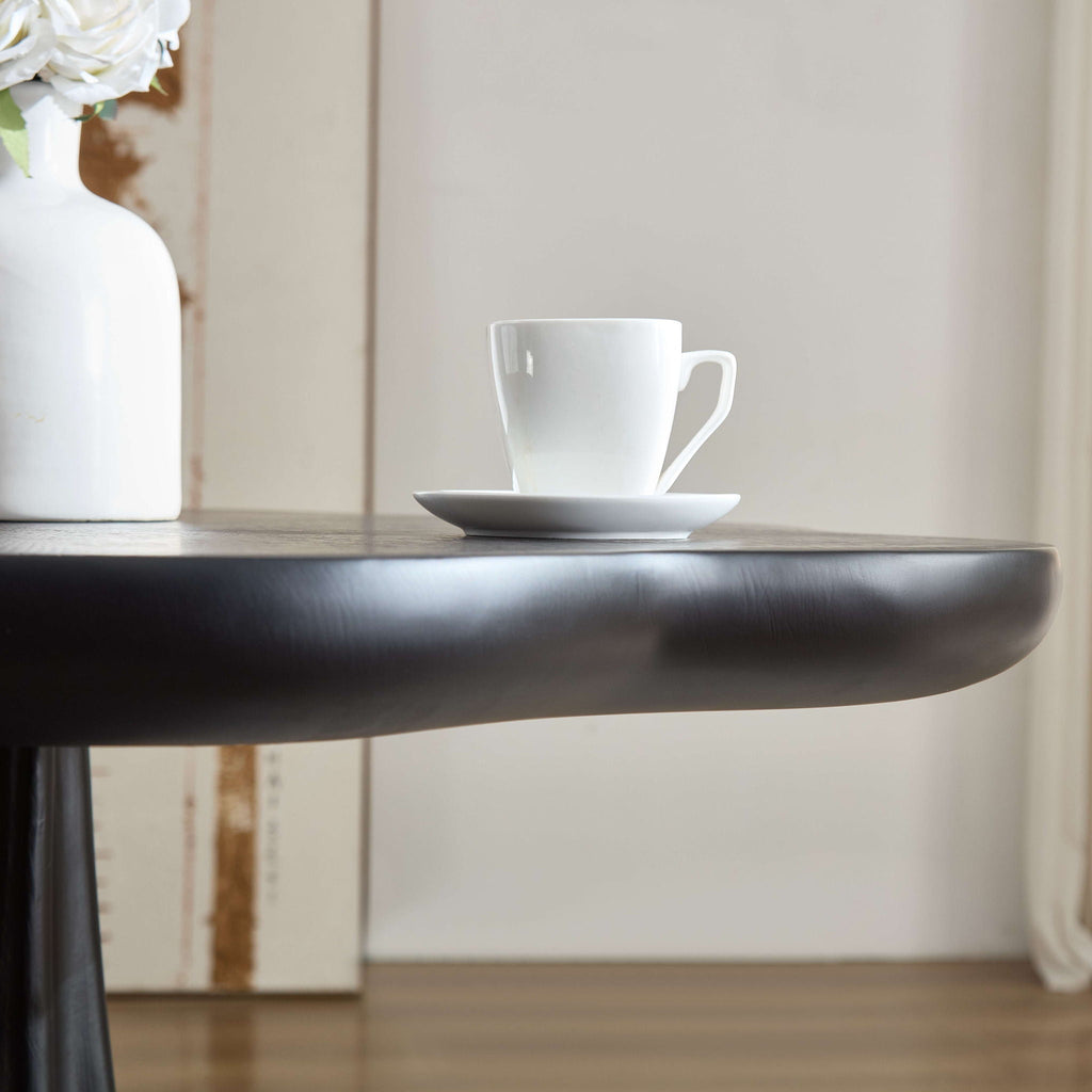 Sculptural Round Dining Table with Petal Shape and Root Texture Base - Black