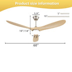 Smart Ceiling Fan with Lights and Quiet DC Motor - Light Brown, Black, or Dark Brown