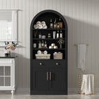 Arched Bookshelf with Storage Cabinet with Modern Curved Top - MDF